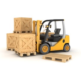 forklift with boxes in a pallet. Isolated