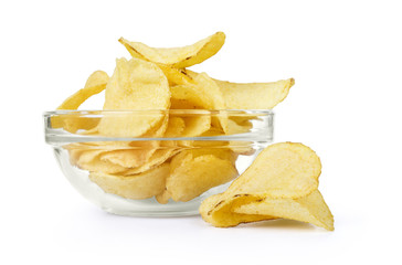 Potato chips bowl on a white background