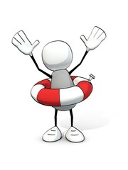 little sketchy man with life belt