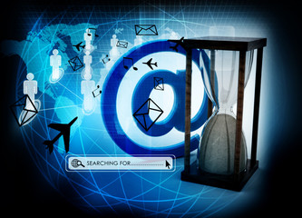 e-mail sign and hour glass