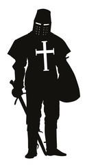 Fototapeta premium Knight with sword and shield detailed vector silhouette. EPS 8