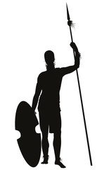 African tribal warrior with spear detailed vector silhouette - 67329888