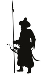 Medieval Turkish warrior with spear vector silhouette