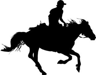 Silhouette of the equestrian of the jockey riding on a horse