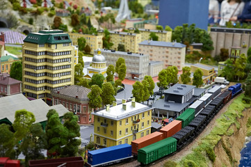 Fototapeta na wymiar Miniature model of city and transport routes