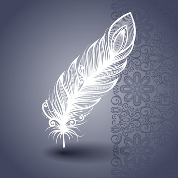 Vector Template with Peerless Feather in Ornate Background. Coll