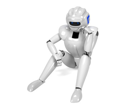 3D render of depressed android - isolated on white background
