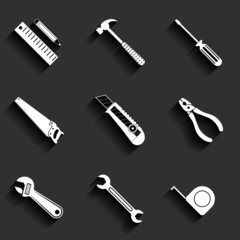 Tools flat vector icons set