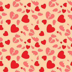 Seamless pattern with hearts and the broken hearts