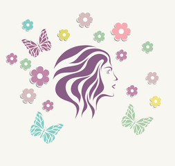 Abstrzct girl face background with flower vector