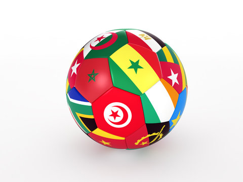 Soccer ball with flags of the African countries