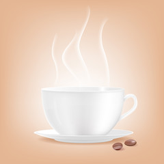 Smoking coffee cup with grains of coffee. Vector illustration