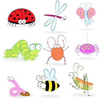 Set of funny cartoon insects. Vector illustration