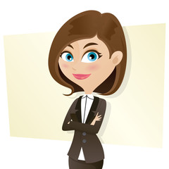 cartoon smart girl in business uniform with folded arms