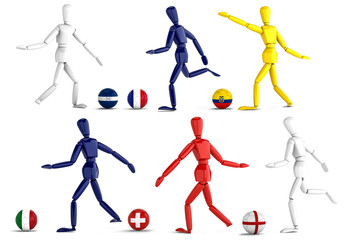 three  dimention football team  in isolate with clipping path