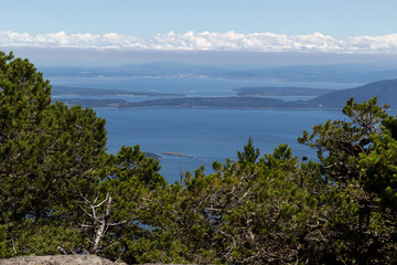 High view point of the San Juan Islands during summertime