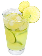 Lemonade with lime and ice cubes.