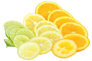 Fresh orange,lime and lemon cut