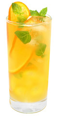 Cocktail with orange juice with ice cubes and leaf mint