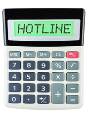 Calculator with HOTLINE on display isolated on white background