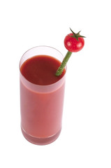 Glass of tomato juice with cherry tomato isolated on white