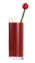 Glass of tomato juice with cherry tomato  isolated on white
