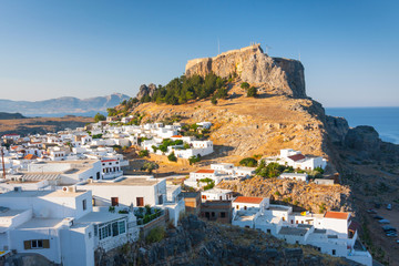 Lindos, castle above on the Greek Island of Rhodes