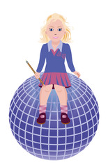 Back to School. Little cute schoolgirl and globe
