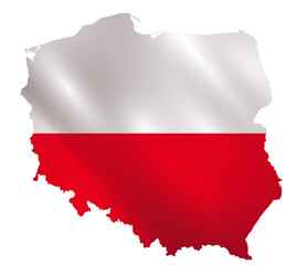 Obraz premium Poland waving flag in a shape of Polish borders vector