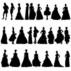 Women silhouettes in various dresses. Vector illustration