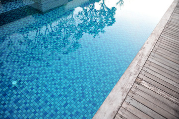 Swimming pool with starting blocks