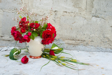 still life bouquet with red roses