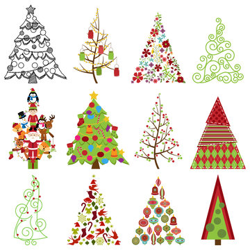 Vector Collection of Stylized Christmas Trees 
