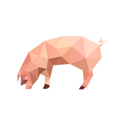 Illustration of origami pink pig isolated on white background