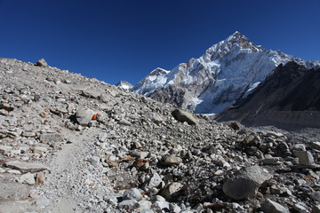 Trekker looking at Ama Dablam