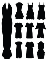 Black silhouettes of women's dress, vector