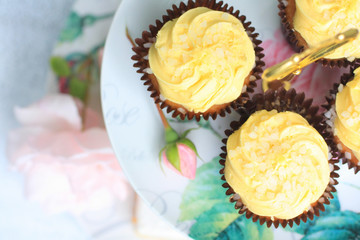 Collection of cakes on vintage cake stand