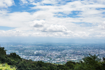 Fototapeta na wymiar Scenic of Chiangmai city from Doi Suthep mountain in Thailand.