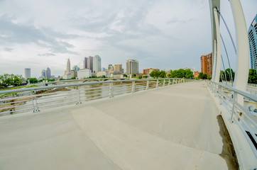 Columbus Ohio skyline and downtown streets in late afternoon