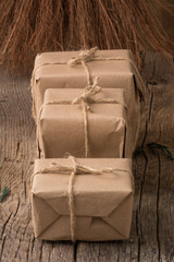 Fototapeta na wymiar Rustic Wrapped Christmas Gifts
