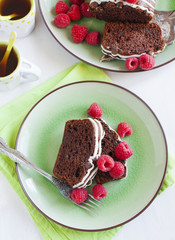 Triple chocolate loaf cake with raspberry