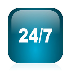 24/7 blue glossy internet icon