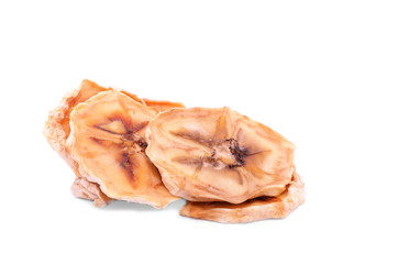 Dried banana slices isolated on white background
