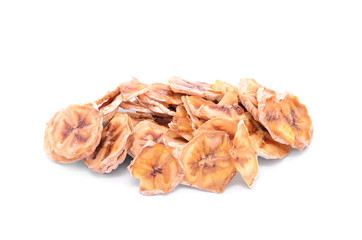 Dried banana slices isolated on white background