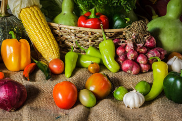 still life  Vegetables, Herbs and Fruit.