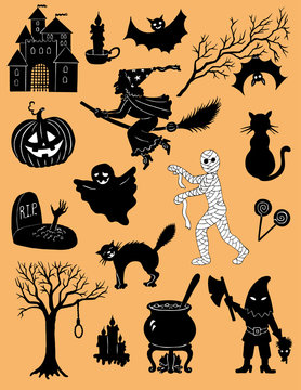 Set of Halloween silhouette characters