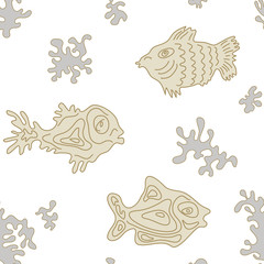 Seamless Marine Vector Pattern with fish