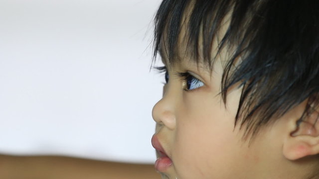 Closeup of asian baby , side view