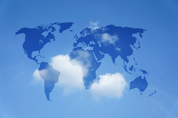 world map with a blue sky