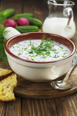 Cold summer soup with yogurt and vegetables